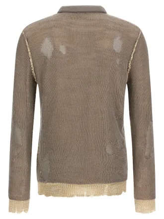 Diesel Distressed Linen-Blend Jacquard Sweater - Taupe