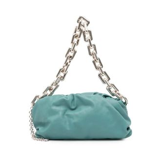 Bottega Veneta Pre-owned Shoulder Bags, female, Blue, Size: ONE SIZE Pre-owned Chain Leather Clutch