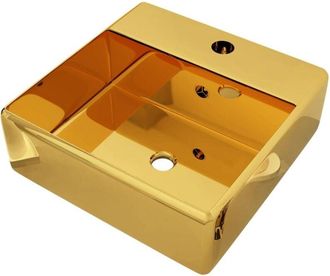 vidaXL Vidaxl - Lavabo con rebosadero 41x41x15 cm cerámica dorado