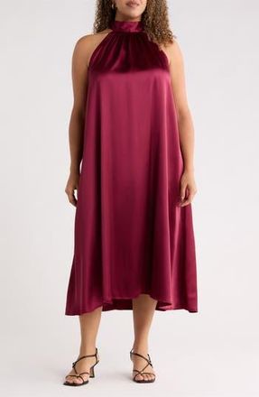 Renee C Satin Tie Neck Midi Dress in Burgundy at Nordstrom Rack, Size 3X