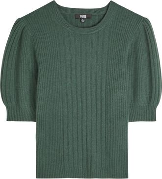 Paige Kato Puff-sleeve Ribbed Cashmere top - Green - S (UK8-10 / S)