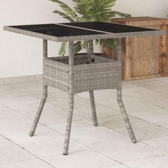 vidaXL Vidaxl - Mesa De Jard&iacute;n Superficie De Vidrio Y Rat&aacute;n Pe Gris 80x80x75 Cm