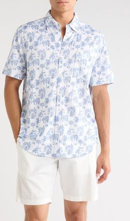 Tommy Bahama San Lucio Island Tapestry IslandZone Knit Short Sleeve Cotton Blend Button-Up Shirt in Cobalt Sea at Nordstrom, Size Xxx-Large