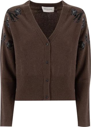 Ermanno Scervino Embroidered Cardigan - Dames - Vesten - Bruin - M - Wol - Truien & Vesten