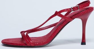 Topshop Felicity - Sandali con tacco alto rossi effetto pitonato con fascette sottili-Rosso