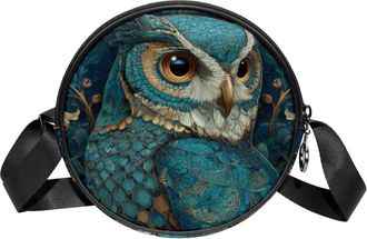 Generic Circle Crossbody Bag for Women, Cool Owl Small Sling Bag Daypack with Zipper Adjustable Shoulder Straps Casual Ladies Girls Round Purse