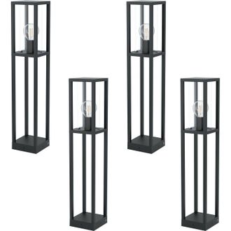 Loops 4 PACK IP44 Outdoor Bollard Light Black Cast Aluminium Box 40W E27 Tall Post