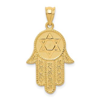 Diamond2Deal 14k Yellow Gold Hamsa with Star of David Charm Pendant