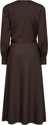Brunello Cucinelli Womens Belted Midi Dress Dark Chocolate Wool-Blend Brown Virgin Wool