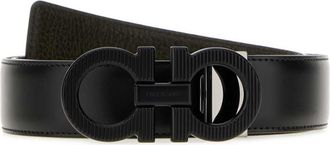Ferragamo Black Solid Reversible Belt