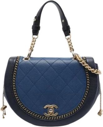 Chanel Pre-owned Quilted Satchel - Dames - Vintage Schoudertas - Blauw - ONE Size - Leer - Vintage