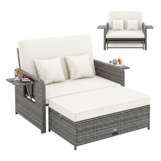 Costway Costway PE Wicker Daybed w/4-Level Backrest 2PCS Patio Rattan Furniture Set