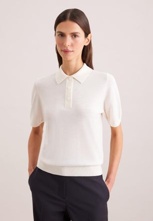 Seidensticker Strickpullover SEIDENSTICKER, Damen, Gr. XS, sanftes wei&szlig;, 90% Wolle, 10% Seide, regular fit, Pullover Strickpullover, Polo