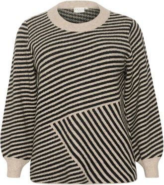 Kaffe Curve Kcverina Gebreide Pullover - Dames - Ronde hals truien - Beige - XL - Wol - Truien & Vesten