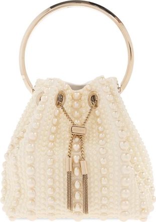 Jimmy Choo London Bon Bon Bucket Schoudertas - Dames - Schoudertassen - Beige - ONE Size - Satijn - Tassen