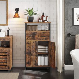 Vasagle Industrial Storage Cabinet Sideboard Drawer Adjustable Shelf Steel in Brown