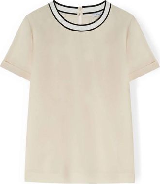 Motivi Blouse met gebreide boord - Dames - Blouses - Beige - S - Polyester - Overhemden