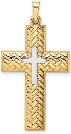 Diamond2Deal 14k Two-tone Gold Polished Hollow Woven Double Cross Pendant