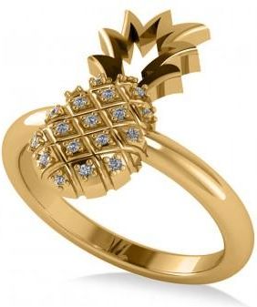 Allurez Diamond Accented Pineapple Fashion Ring 14k Yellow Gold (0.10ct)