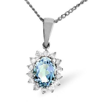 The Diamond Store Blue Topaz 7 x 5mm And Diamond 9K White Gold Pendant Necklace