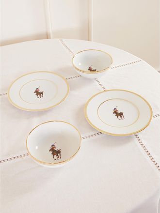 Ralph Lauren Home Set Di Due Ciotole E Due Piatti Da Dessert In Porcellana Con Finitura Oro Lunar - Verde