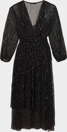 Maje Reota Sequined Asymmetric Midi Dress