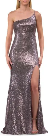 La Femme Long Sequin Off the Shoulder Prom Dress with Slit in Lavender/gray at Nordstrom, Size 12