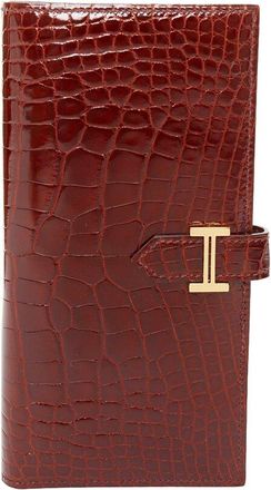 Herm&egrave;s Burgundy Leather Long Wallet (Authentic Pre-Loved)