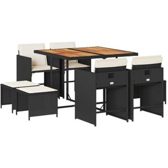 vidaXL Vidaxl - Set De Comedor De Jard&iacute;n 9 Pzas Y Cojines Rat&aacute;n Sint&eacute;tico Negro