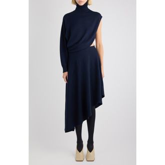 Alaia Cutout Long Sleeve Turtleneck Sweater Dress in Minuit at Nordstrom, Size 12 Us