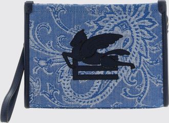 Etro Clutch Essential Etro in denim di cotone con Paisley jacquard