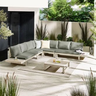 Furniturebox Brisa Solid Wood 8 Seat Outdoor Sofa Set in Off-White