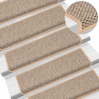 Berkfield Home Stair Mats Self-adhesive Sisal-Look 15 pcs 65x21x4 cm Light Beige | Size: Medium