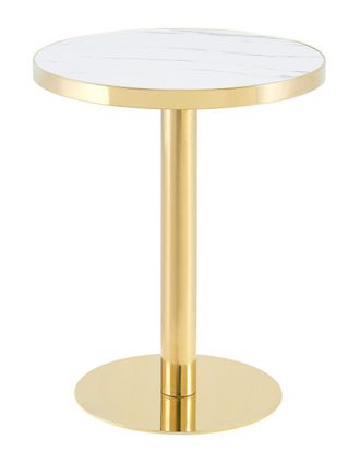 Urban Meuble Mesa de comedor redonda efecto m&aacute;rmol blanco con acero dorado