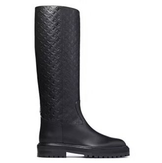 Jimmy Choo London Black Monogram Knee High Boots Size 35.5