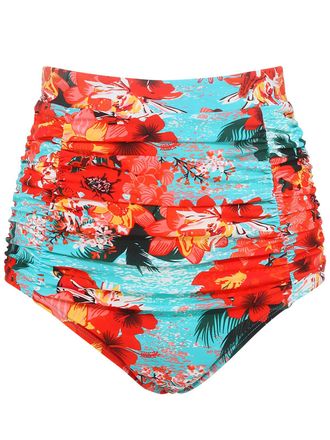 Relleciga Womens High Waisted Bikini Bottom Tummy Control Ruched Full Coverage Swim Bottom, Blue Floral, XXL