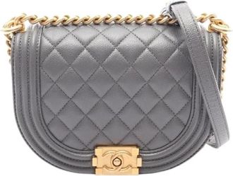 Chanel Pre-owned Boy Small Grained Calf Shoulder Bag - Dames - Vintage Schoudertas - Grijs - ONE Size - Leer - Vintage