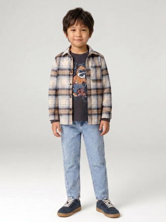 Vertbaudet Langarmshirt f&uuml;r Jungen mit Streetstyle-Print schiefergrau