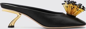 Ferragamo Mules in raso ricamato con perline e tacco scultoreo