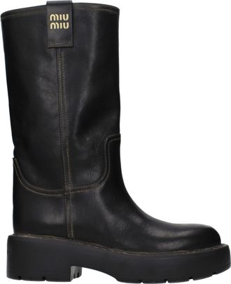 Miu Miu Black Leather Flat Womens Boots