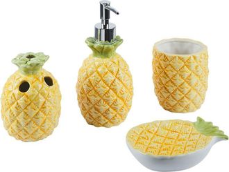 Beliani Beliani - Conjunto De Accesorios De Ba&ntilde;o De Dolomita Amarillo Dispensador Jabonera Portacepillos Vaso Dise&ntilde;o De Pi&ntilde;a Moderno Maicao