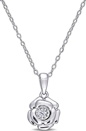Mimi & Max Diamond Flower Pendant with Chain in Sterling Silver