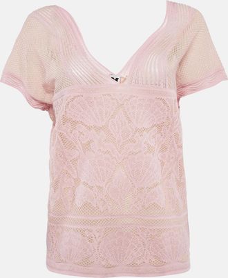 M Missoni Pink Seashell Pattern Lurex Knit V-Neck Top