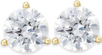 Pompeii3 2 Ct TW Moissanite Martini 3-Prong Studs Available in White or Yellow Gold