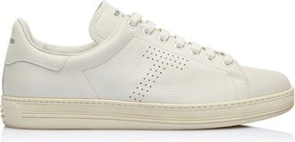 Tom Ford Cream-White Grained Leather Sneakers With Perforated Logo