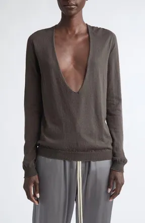 Rick Owens Extreme V-Neck Wool Sweater in Dark Dust at Nordstrom, Size X-Large