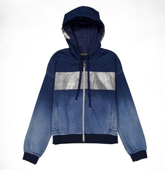 Roberto Cavalli Blue Ombre Zip-Up Hooded Jacket, Brand Size 40 ( US Size 6 )