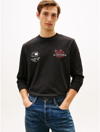 Tommy Hilfiger Mens Long-Sleeve Hilfiger Racing Club T-Shirt - Black - L