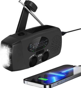 OEM Radio Port&aacute;til De Emergencia, Bater&iacute;a Externa De 2000 Mah, Linterna, Carga Solar, Alarma Sos, Cable Usb, C, Kit De Emergencia, Pl&aacute;stico, Rojo