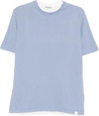 Paolo Pecora T-shirt met contrastbies - Heren - T-shirts - Blauw - M - Katoen - Tops